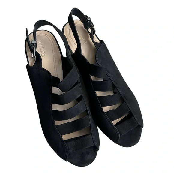 Nurture Women Black Slingback 2.5" Heel Caged Shoes Office Casual 8.5M - Picture 1 of 9